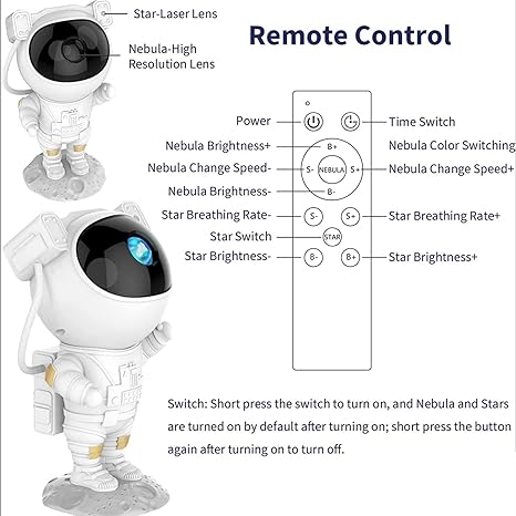 Astronaut Space Galaxy Projector Light – Star & Nebula Night Lamp with Timer | Kids Bedroom Decorative Lamp