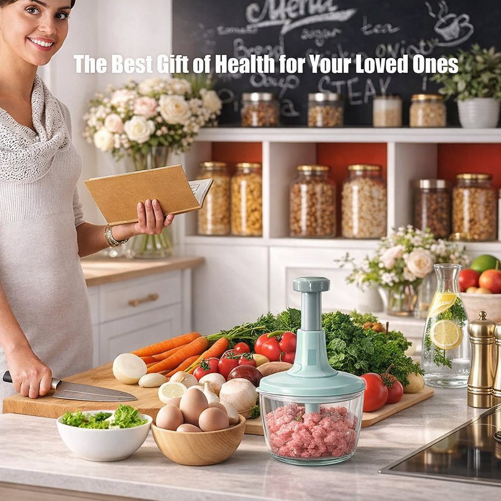 Large Manual Food Chopper for Fruits, Vegetables, Herbs & Onions