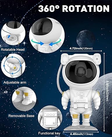 Astronaut Space Galaxy Projector Light – Star & Nebula Night Lamp with Timer | Kids Bedroom Decorative Lamp