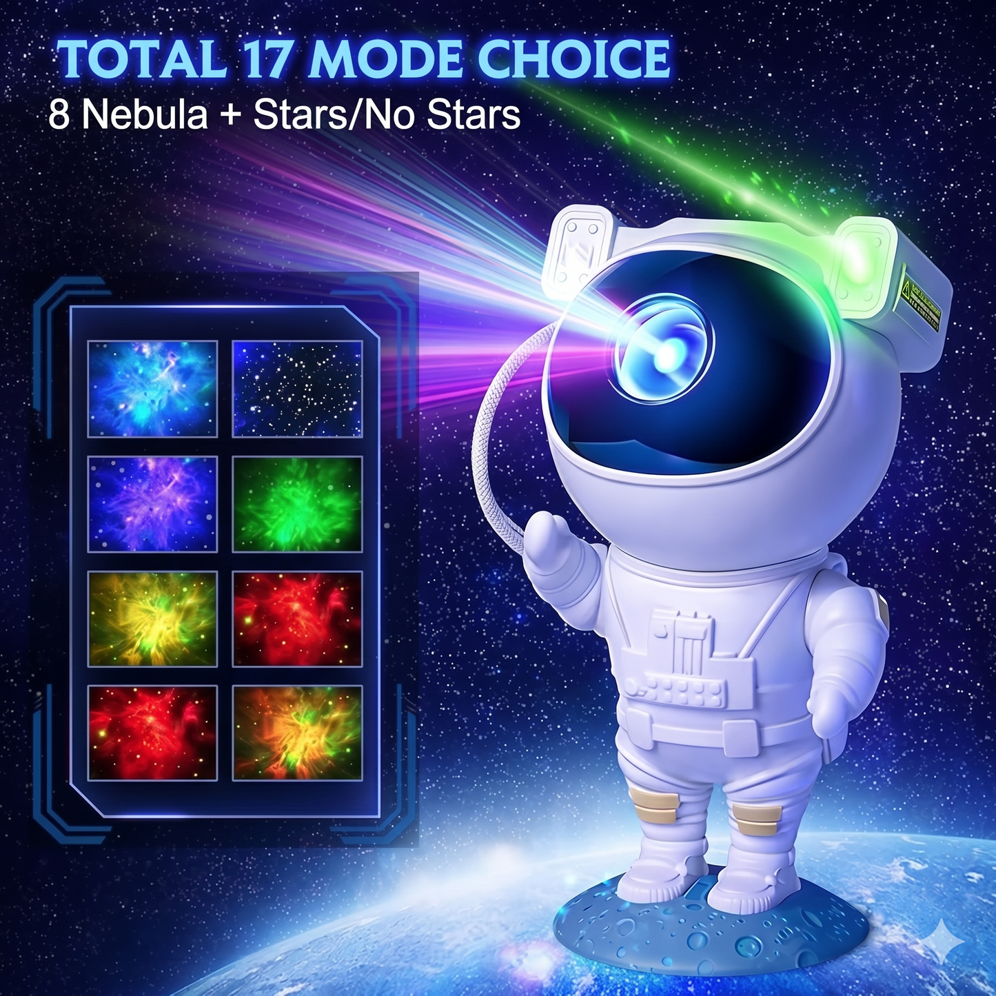 Astronaut Space Galaxy Projector Light – Star & Nebula Night Lamp with Timer | Kids Bedroom Decorative Lamp