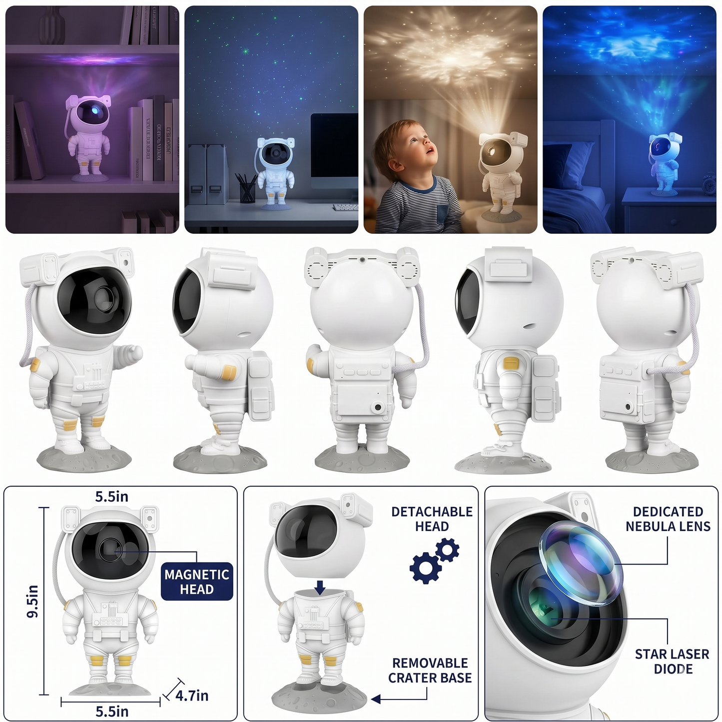 Astronaut Space Galaxy Projector Light – Star & Nebula Night Lamp with Timer | Kids Bedroom Decorative Lamp