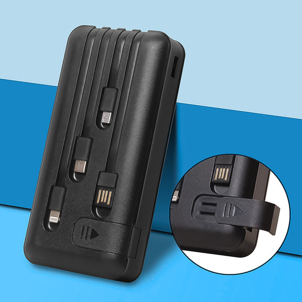 10000mAh 12W Fast Charging Power Bank | 4-in-1 Built-in Cables with Mobile Stand