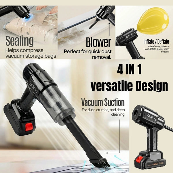 YAN YI Wireless High-Power Car Vacuum Cleaner – Cordless Rechargeable Portable Cleaner with Reusable Dust Bag (Black)